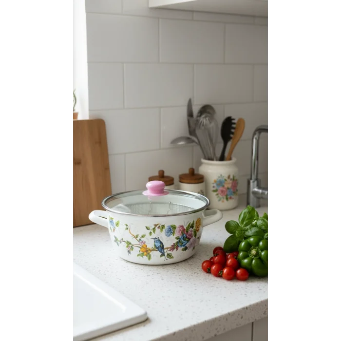 Torino Mavi Kuş Eksklüzif 22 cm Emaye Kızartma Tenceresi