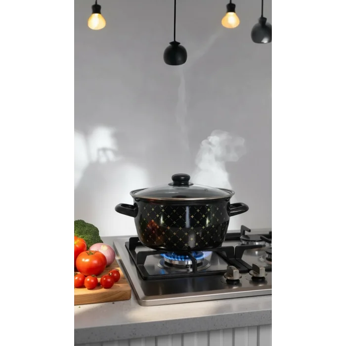 Lüks Siyah Desenli Kızartma Tencere – 22 cm, 4,5 Lt