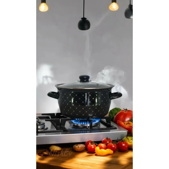 Lüks Siyah Desenli Kızartma Tencere – 22 cm, 4,5 Lt