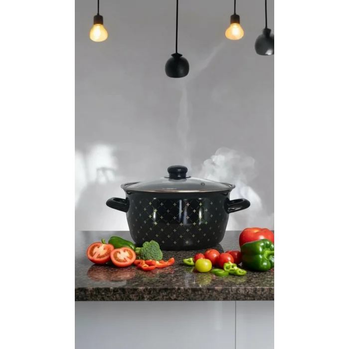 Lüks Siyah Desenli Kızartma Tencere – 22 cm, 4,5 Lt