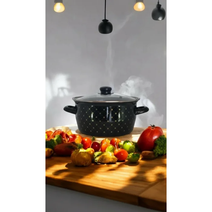 Lüks Siyah Desenli Kızartma Tencere – 22 cm, 4,5 Lt
