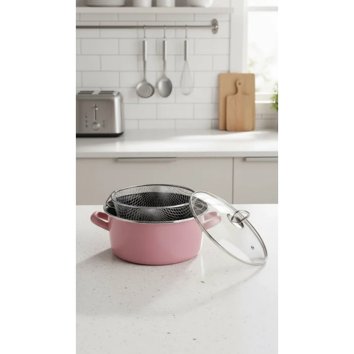 Milano Şık Pembe Kızartma Tenceresi 22 cm – 4,5 Lt