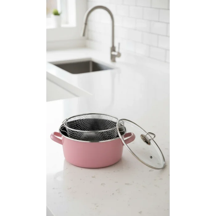 Milano Şık Pembe Kızartma Tenceresi 22 cm – 4,5 Lt