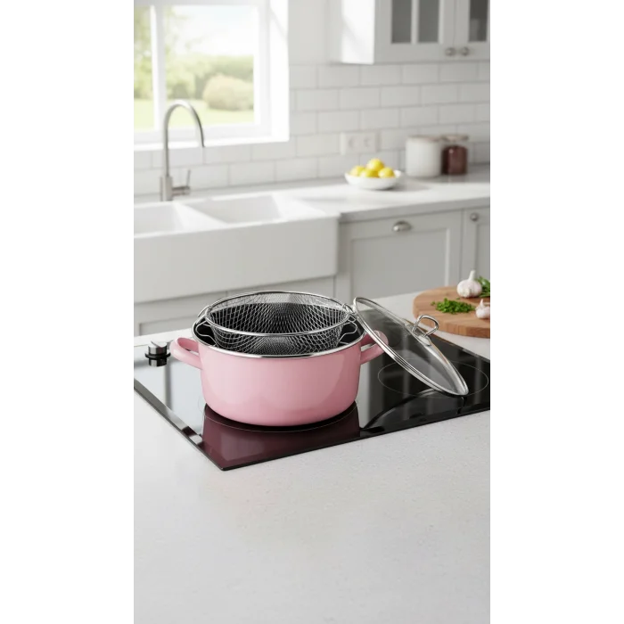 Milano Şık Pembe Kızartma Tenceresi 22 cm – 4,5 Lt