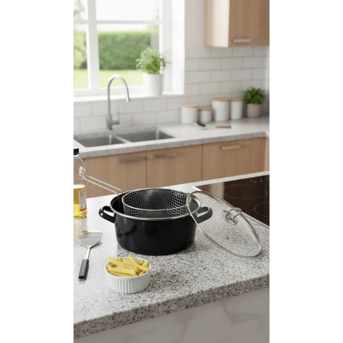 Nishev Lüks 26 cm Siyah Kızartma Tenceresi – 5,5 Lt