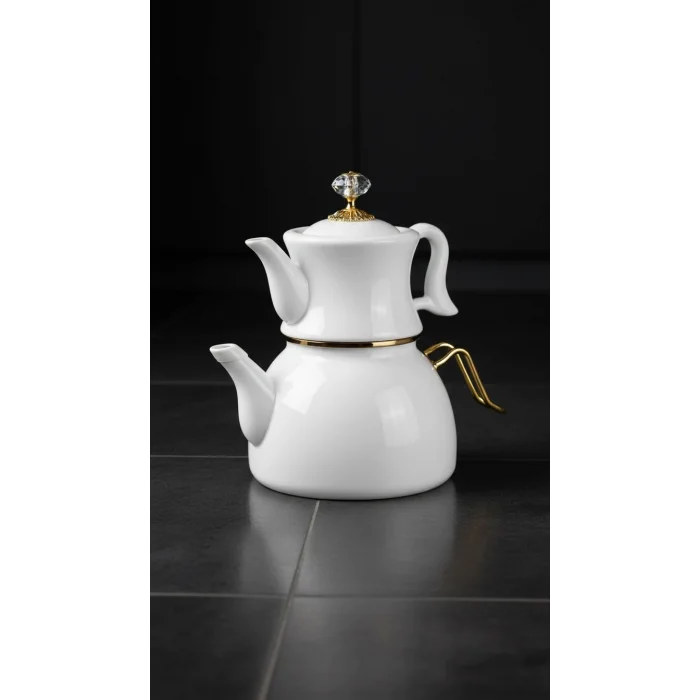 Dufy Premium Porselen Demlikli Çaydanlık Seti – White Elegance