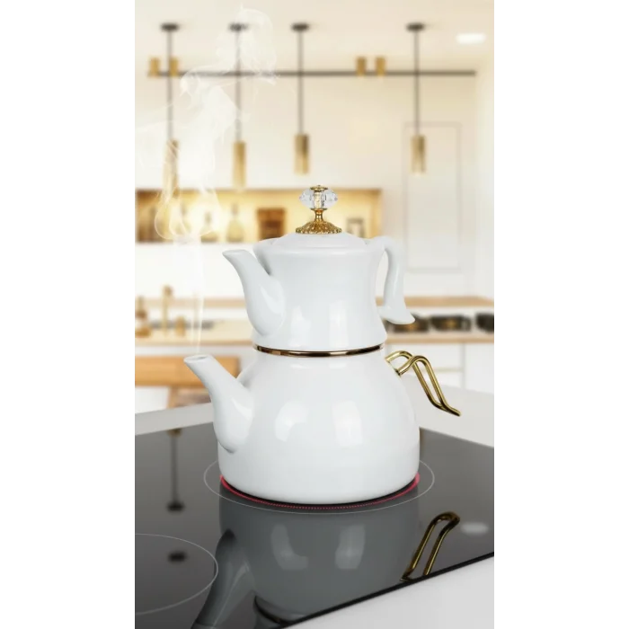 Dufy Premium Porselen Demlikli Çaydanlık Seti – White Elegance