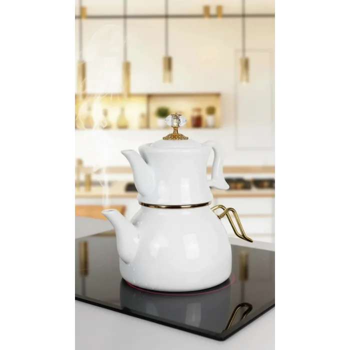 Dufy Premium Porselen Demlikli Çaydanlık Seti – White Elegance