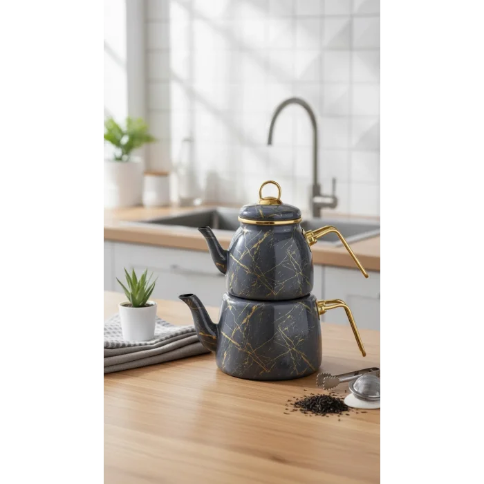 Protokol London Kırık Mermer Dokunuşlu Şık Çaydanlık Seti