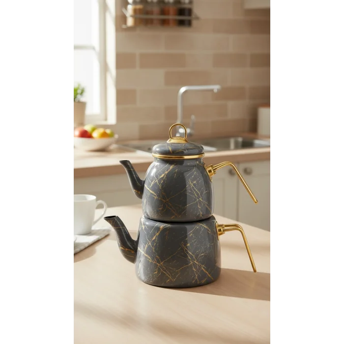 Protokol London Kırık Mermer Dokunuşlu Şık Çaydanlık Seti