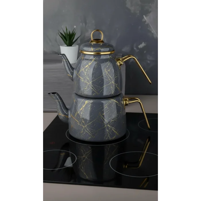 Kırık Mermer özel tasarım Çaydanlık Takımı Gri