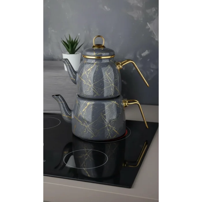Kırık Mermer özel tasarım Çaydanlık Takımı Gri