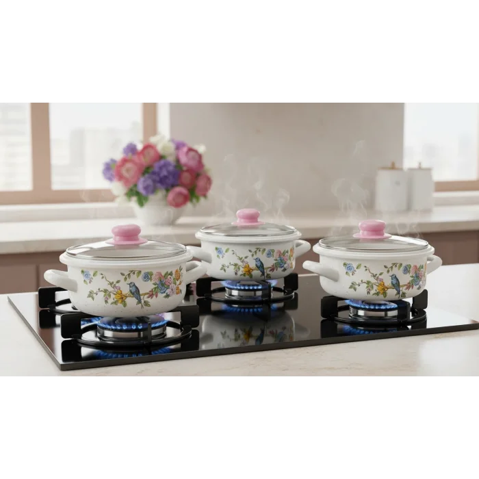 İtalyan Betül Lüks 3lü Emaye Tencere Seti – Pişir, Sakla