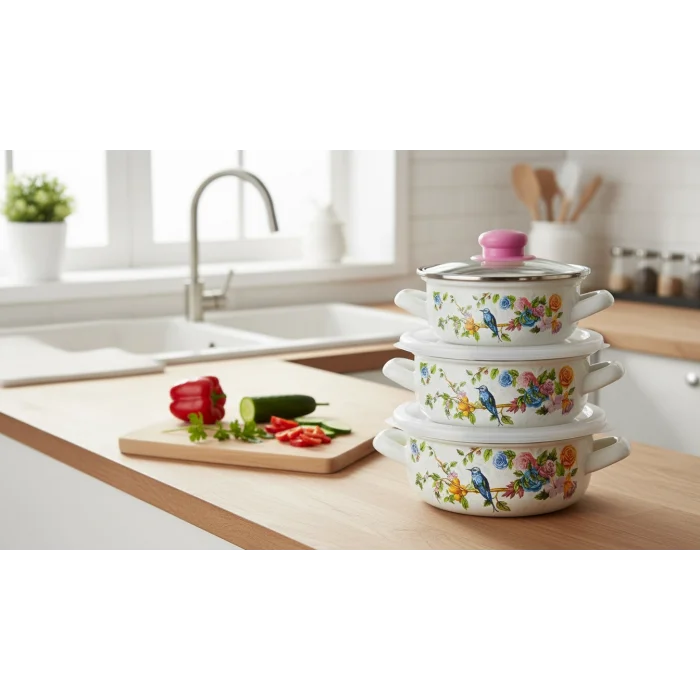 İtalyan Betül Lüks 3lü Emaye Tencere Seti – Pişir, Sakla