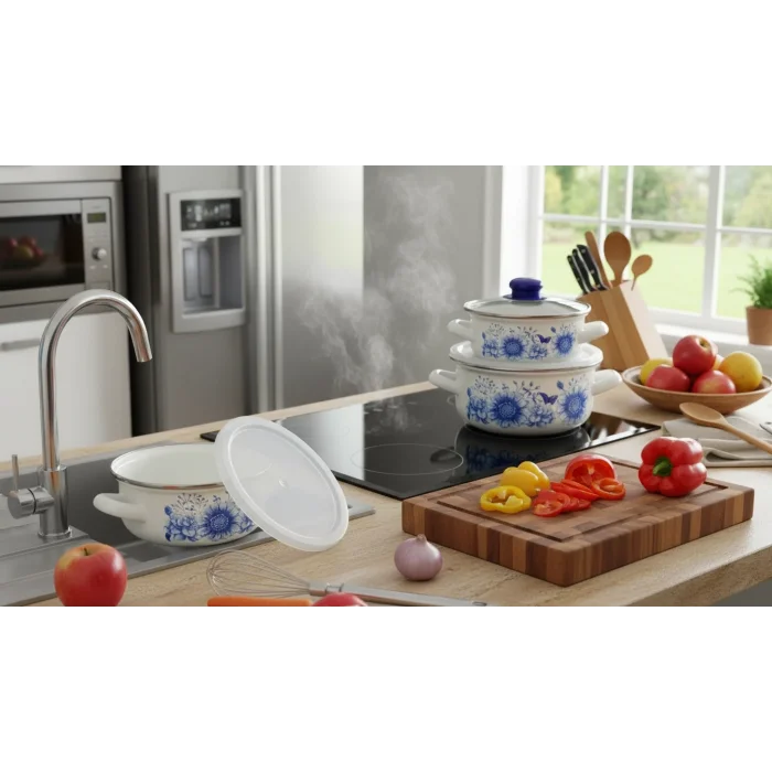 İtalyan Merve Prestige 3lü Emaye Tencere Seti 14/16/18 cm – Pişir & Sakla