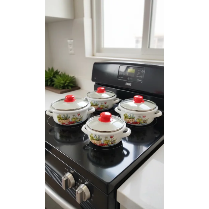 Hüma Lüks Emaye Tencere Takımı – Vakumlu Kapaklı Saklama ve Pişirme Seti 14/16/18 Cm