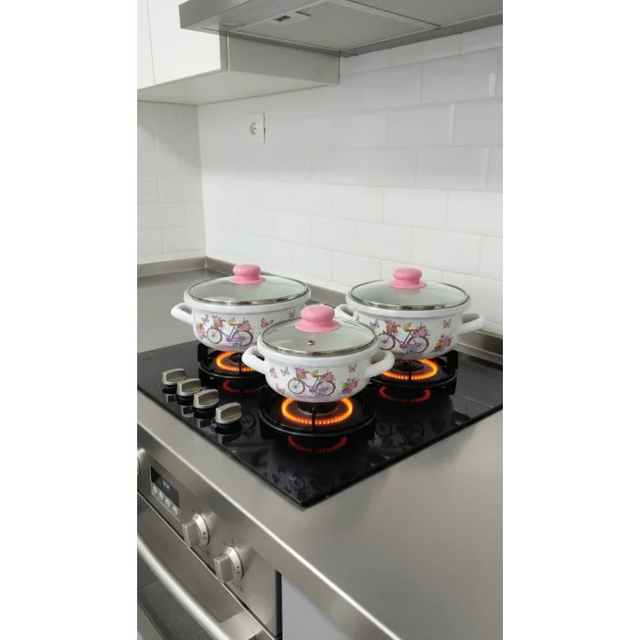 Mira Lüks Emaye Tencere Takımı – Vakumlu Kapaklı Saklama ve Pişirme Seti 14/16/18 Cm