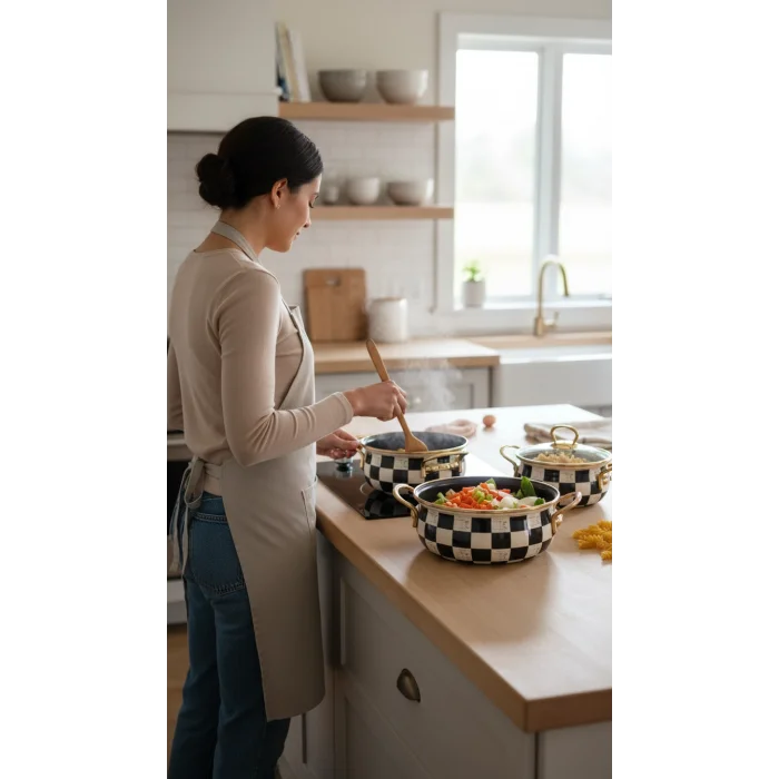 İtalyan Dama Emaye Tencere Seti – 16/18/20 cm