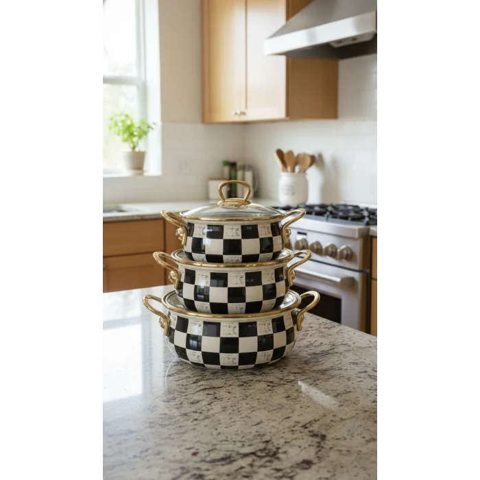 İtalyan Dama Emaye Tencere Seti – 16/18/20 cm
