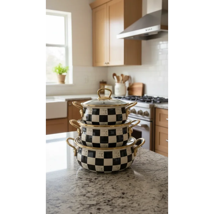 İtalyan Dama Emaye Tencere Seti – 16/18/20 cm