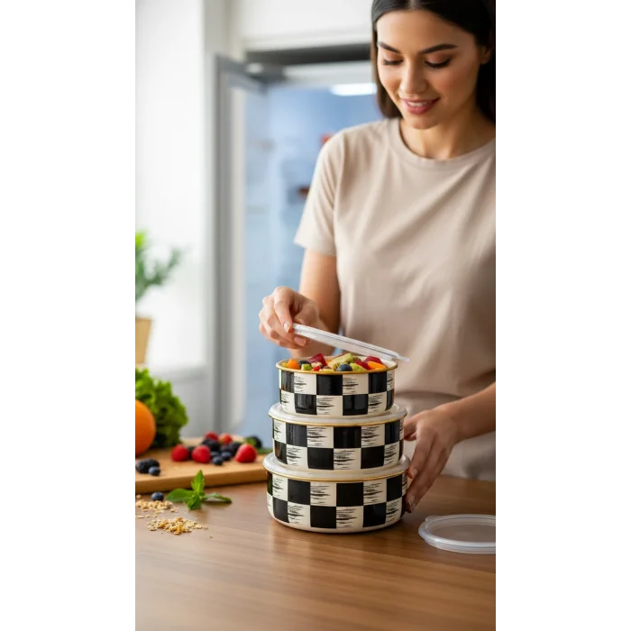 İtalyan Dama Model 3lü Saklama Kabı Seti 14/16/18 cm