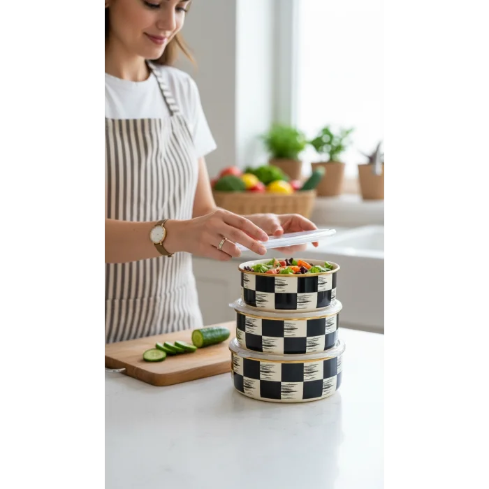 İtalyan Dama Model 3lü Saklama Kabı Seti 14/16/18 cm