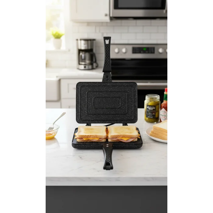 Lüx Granit Döküm Ocak Üstü El Tost & Kızartma Makinesi