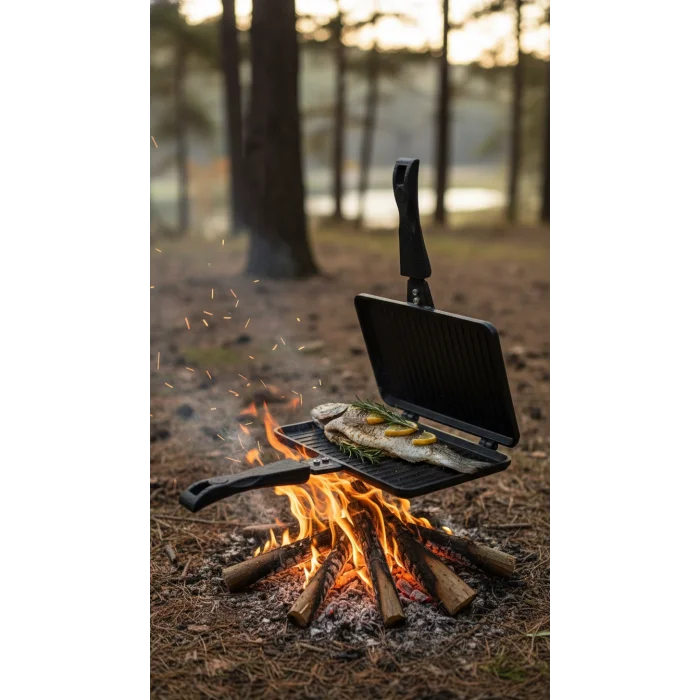 Çift Taraflı Granit Döküm Kamp ve Ocak Üstü Tost Makinesi - Siyah