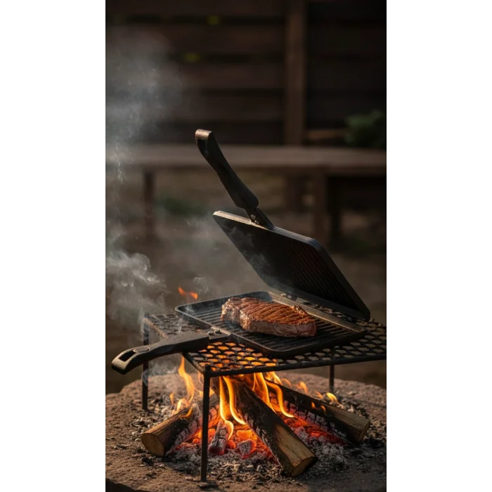 Çift Taraflı Granit Döküm Kamp ve Ocak Üstü Tost Makinesi - Siyah