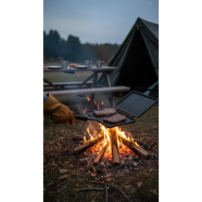Çift Taraflı Granit Döküm Kamp ve Ocak Üstü Tost Makinesi - Siyah