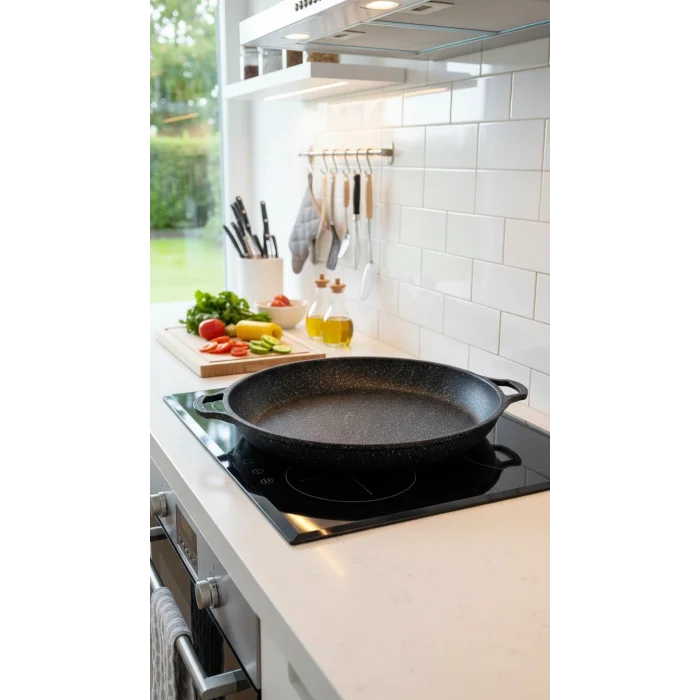 Hanımeli Granit Döküm 38 cm Çok Amaçlı Tava – Profesyonel Eşit Isı Dağılımı