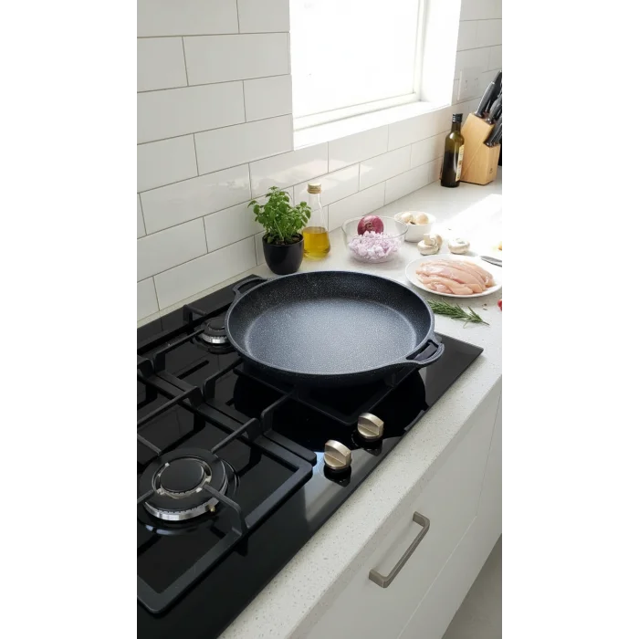 Hanımeli Granit Kaplamalı Döküm Tava 38cm – Lüks Mutfak Çözümü