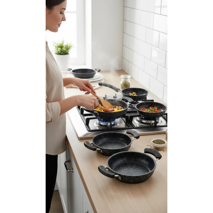 Nishev Premium 5li Çift Silikon Yanmaz Tava ve Sahan Tutucu Seti