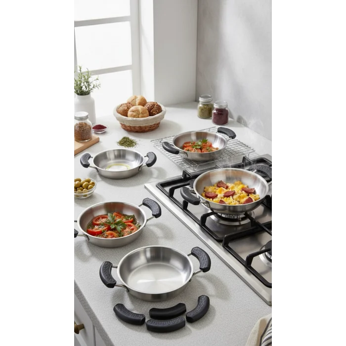 Nishev Premium 3lü Yanmaz Yapışmaz Silikon Tava & Sahan Tutacağı Seti