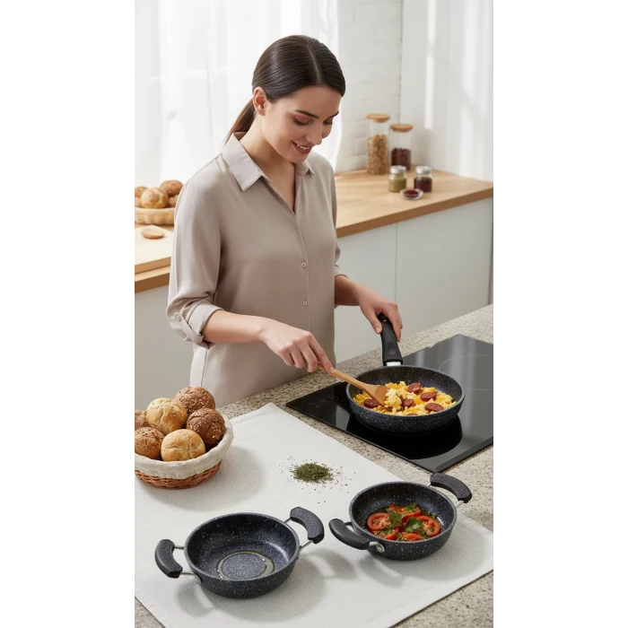 Nishev Premium 3lü Yanmaz Yapışmaz Silikon Tava & Sahan Tutacağı Seti