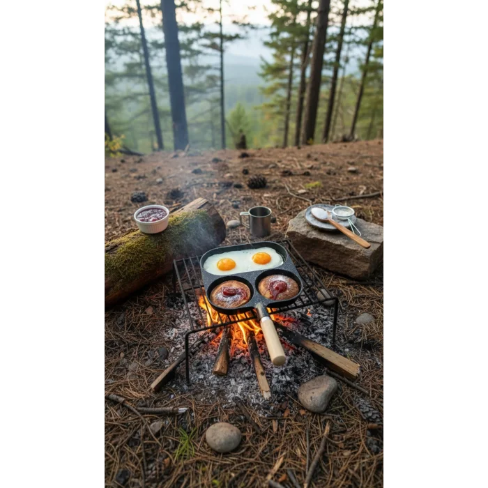 Kamp Dostu 3 Bölmeli Granit Döküm Kahvaltı Tavası