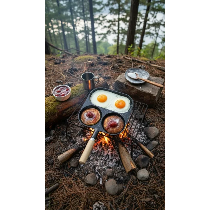 Kamp Dostu 3 Bölmeli Granit Döküm Kahvaltı Tavası