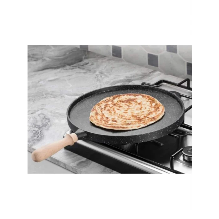 Premium Ahşap Kulplu Granit Gözleme & Bazlama Tavası 36 cm