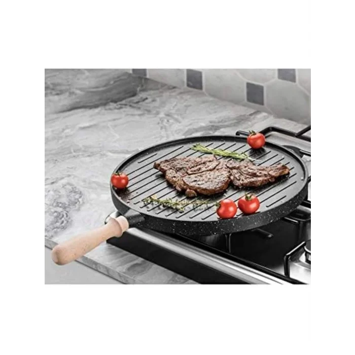 Premium Ahşap Kulplu Granit Gözleme & Bazlama Tavası 36 cm