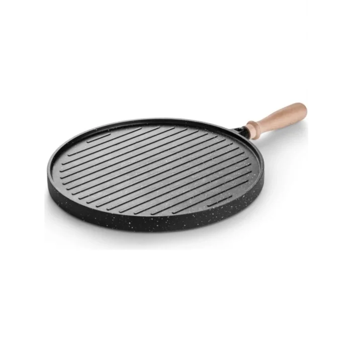 Premium Ahşap Kulplu Granit Gözleme & Bazlama Tavası 36 cm