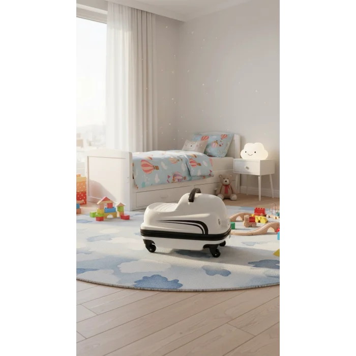 Premium ABS Sürdürülebilir Çocuk Valizi – Beyaz 360° Dönme