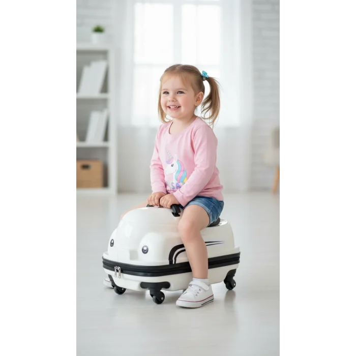 Premium ABS Sürdürülebilir Çocuk Valizi – Beyaz 360° Dönme