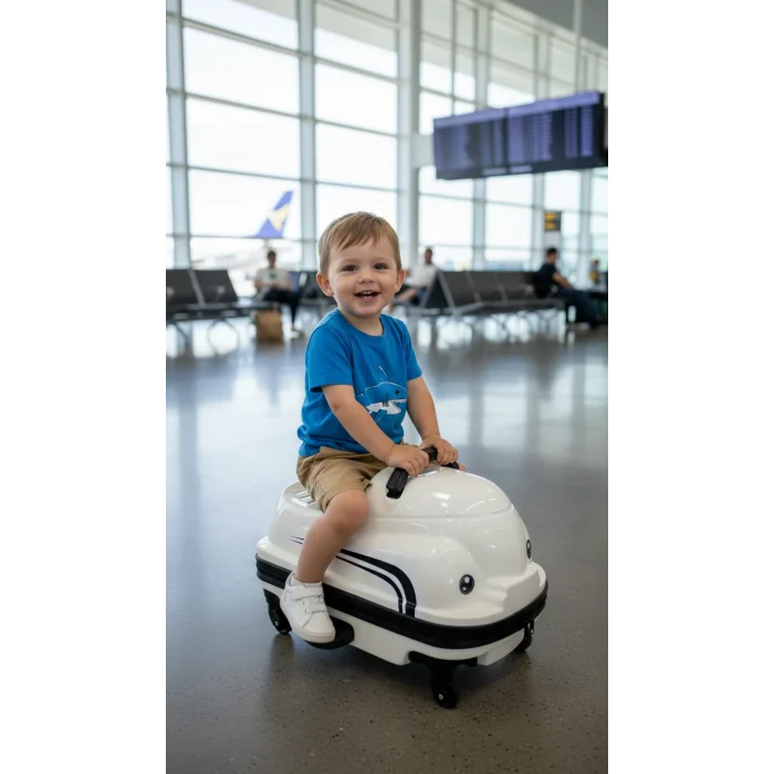 Premium ABS Sürdürülebilir Çocuk Valizi – Beyaz 360° Dönme