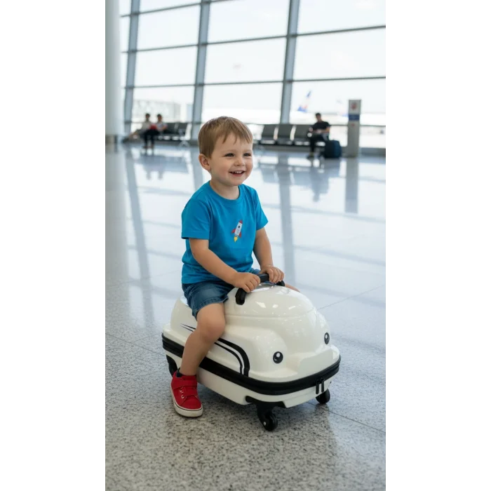 Premium ABS Sürdürülebilir Çocuk Valizi – Beyaz 360° Dönme