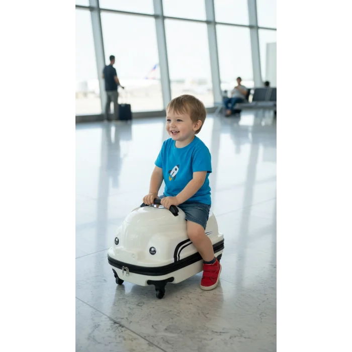 Premium ABS Sürdürülebilir Çocuk Valizi – Beyaz 360° Dönme