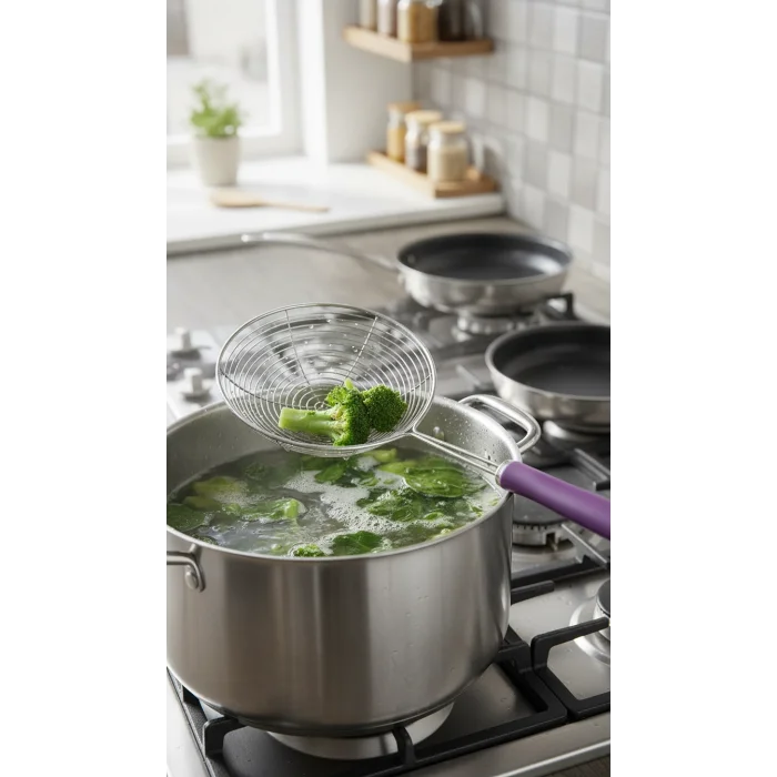 Slikon saplı çelik Kızartma Kevgir – Yağ Süzgeci ile Profesyonel Mutfak Aksesuarı