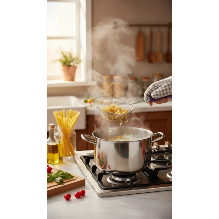 Slikon saplı çelik Kızartma Kevgir – Yağ Süzgeci ile Profesyonel Mutfak Aksesuarı