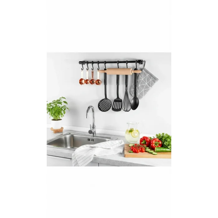 Premium Siyah Ferforje Sepetli Duvar Askılı Mutfak Düzenleyici