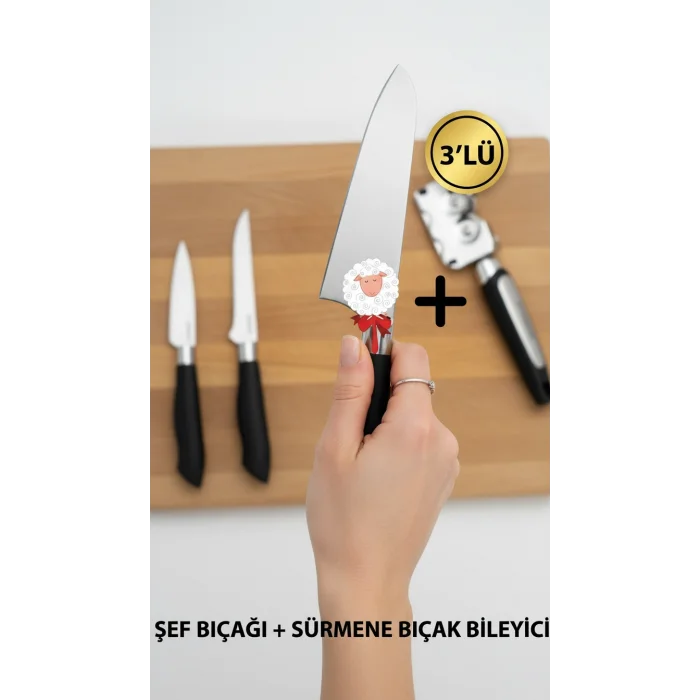 Nishev Mastercut 3lü Şef Bıçağı Seti Sürmene Bıçak Bileyici / Kurban Bayramına Özel Set
