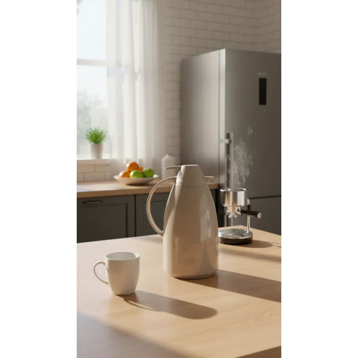 Cam İç Hazneli Vakumlu Termos 1.0 Litre - Sıcak ve Soğuk Tutucu krem